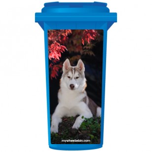 Husky Dog Lying Under A Tree Wheelie Bin Sticker Panel